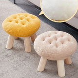 Wood Legs Round Tufted Footstool Sherpa Small Ottoman Image - 14