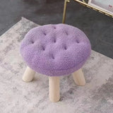 Wood Legs Round Tufted Footstool Sherpa Small Ottoman Image - 16