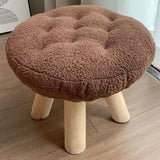 Wood Legs Round Tufted Footstool Sherpa Small Ottoman Image - 17