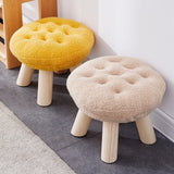 Wood Legs Round Tufted Footstool Sherpa Small Ottoman Image - 3