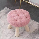 Wood Legs Round Tufted Footstool Sherpa Small Ottoman Image - 8