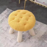 Wood Legs Round Tufted Footstool Sherpa Small Ottoman Image - 9