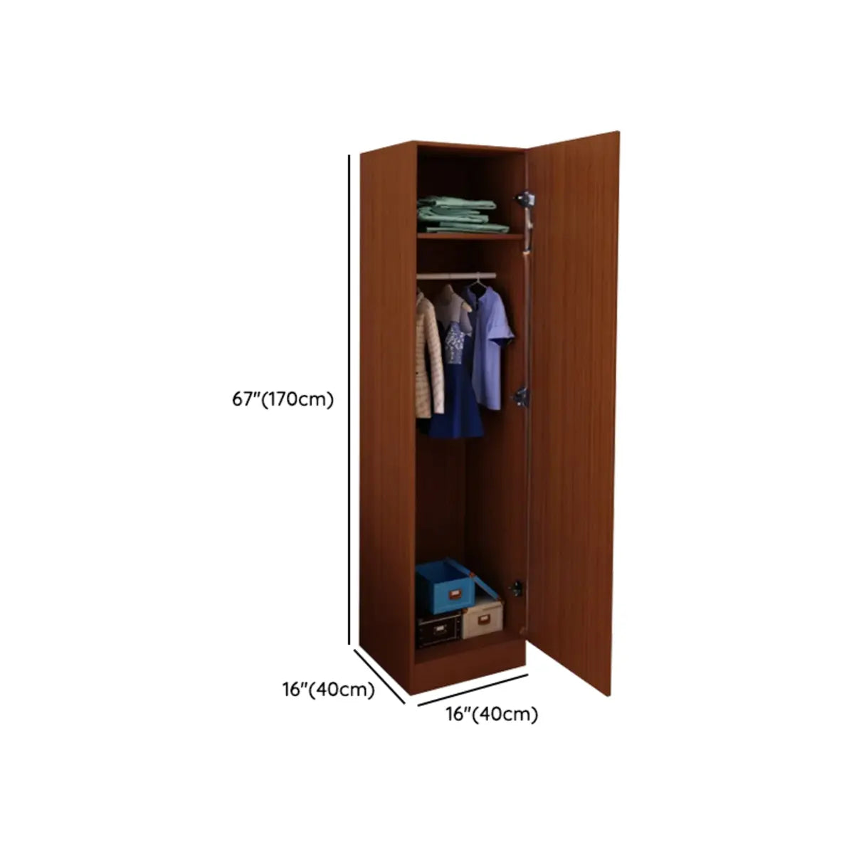 Wood Light Walnut Compact Wardrobe with Clothing Rod Image - 16