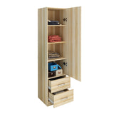 Wood Light Walnut Compact Wardrobe with Clothing Rod Image - 6