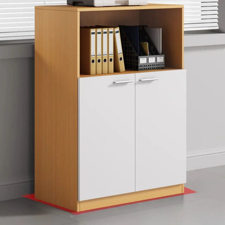 Wood Natural Finish Office Storage Cabinet with Shelves Image - 1