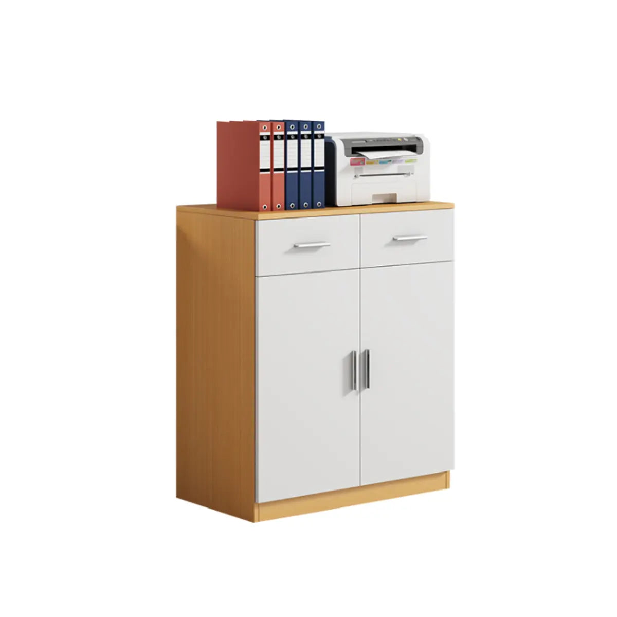 Wood Natural Finish Office Storage Cabinet with Shelves Image - 15