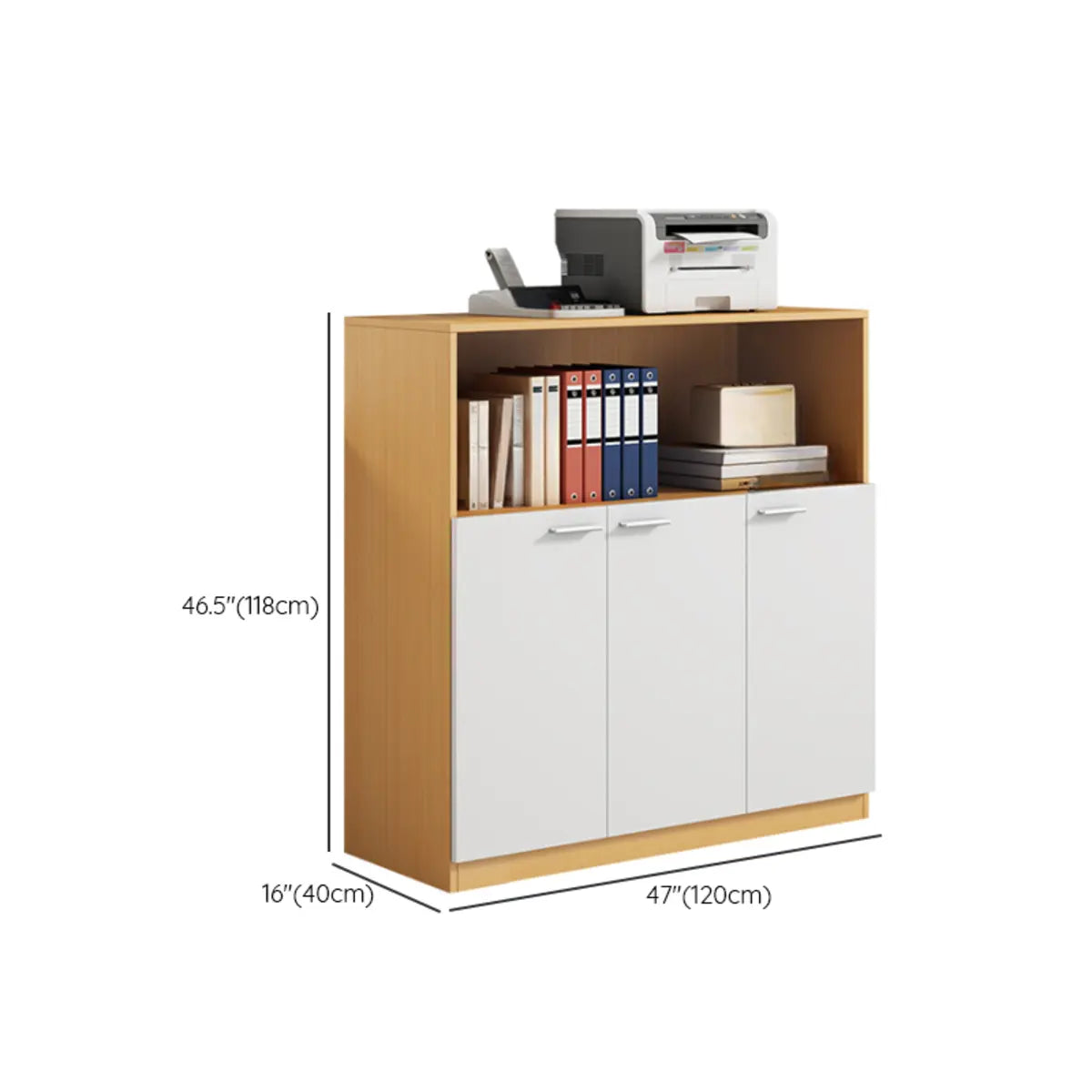 Wood Natural Finish Office Storage Cabinet with Shelves Image - 35