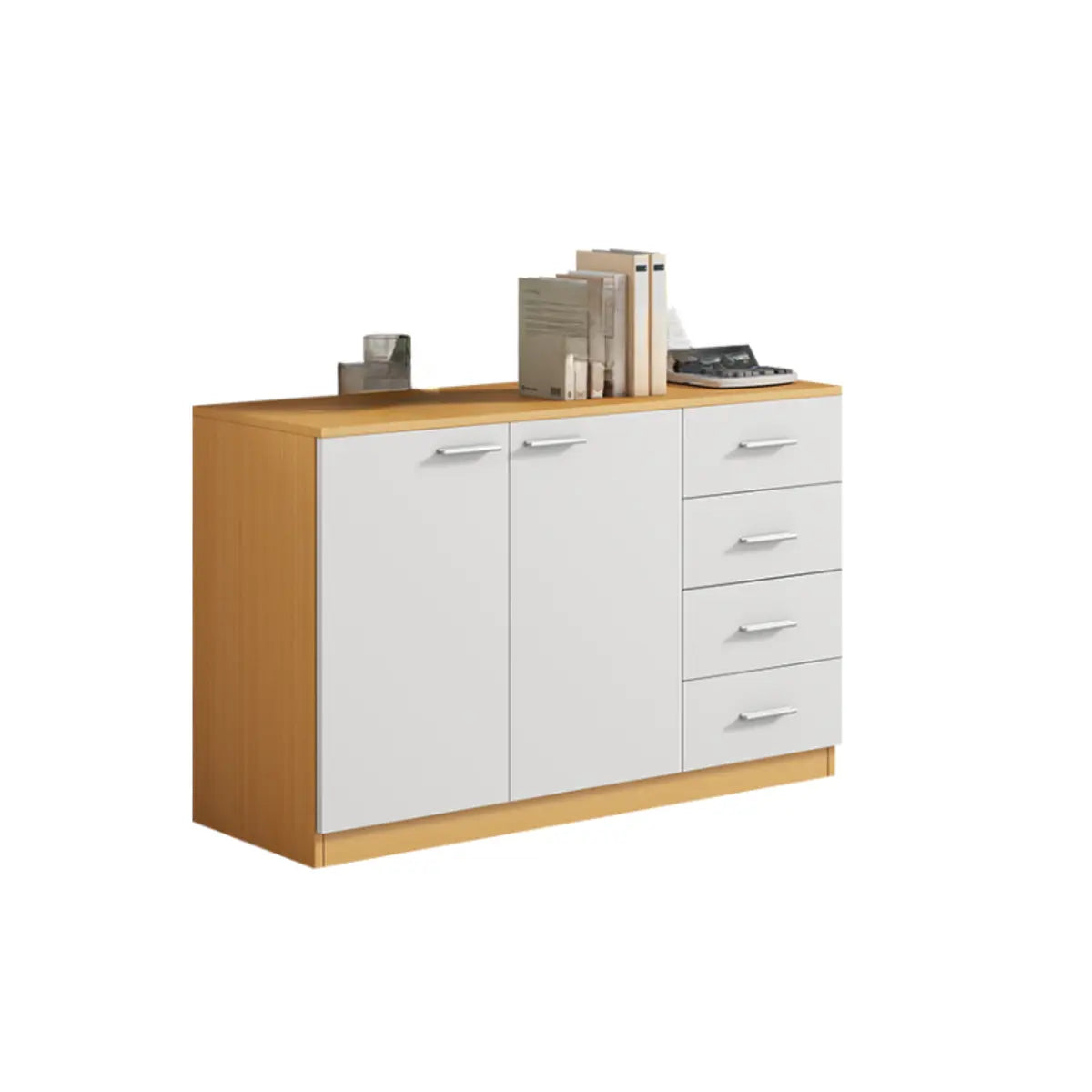 Wood Natural Finish Office Storage Cabinet with Shelves Image - 9