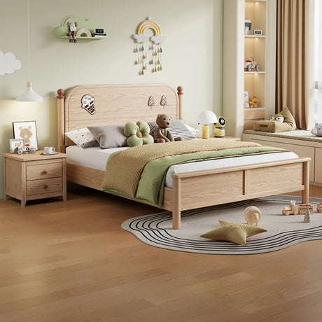 Wood Natural King Storage Included Bed with Headboard Image - 2