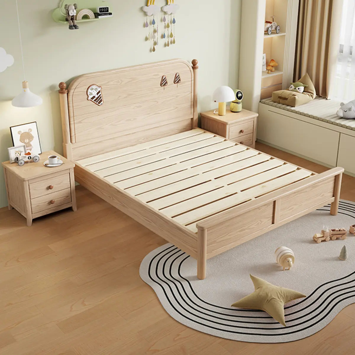 Wood Natural King Storage Included Bed with Headboard Image - 3