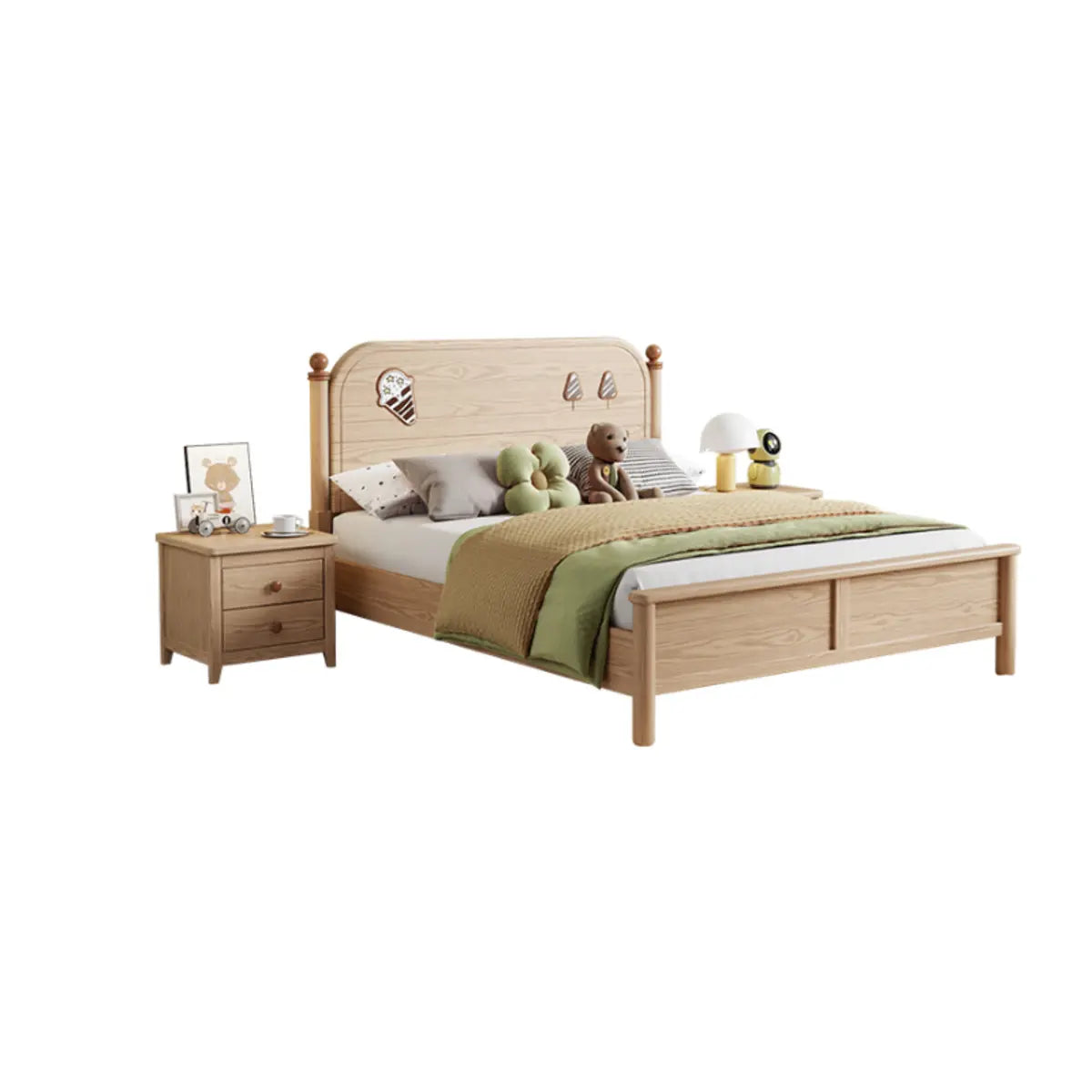 Wood Natural King Storage Included Bed with Headboard Image - 4