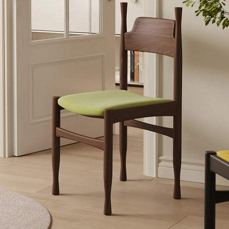 Wood Open Backrest Upholstered Dining Chairs Green Image - 1