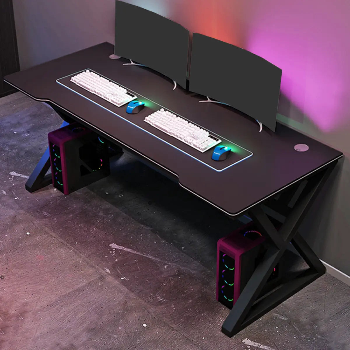 Wood Rectangle Cable Management Trestle Gaming Desk Image - 5