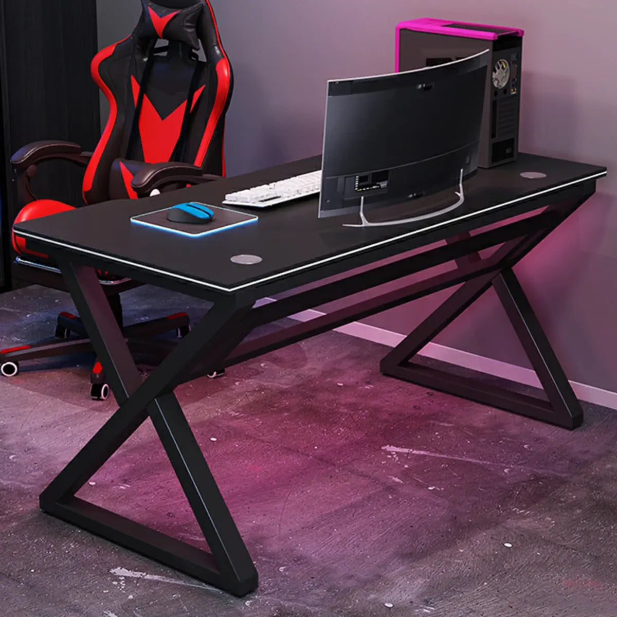 Wood Rectangle Cable Management Trestle Gaming Desk Image - 6