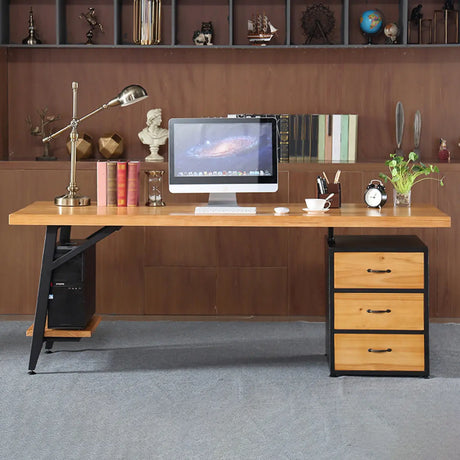 Wood Rectangle Drawers Storage H-Shape Computer desk Image - 1