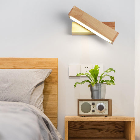 Wood Rectangular Adjustable LED Bedside Wall Sconce Image - 1