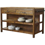 Wood Rectangular Brown Open Storage Kitchen Island with Rack Image - 3