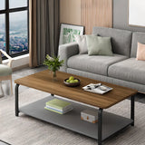 Wood Rectangular Shelves Four Legs Single Coffee Table Image - 1