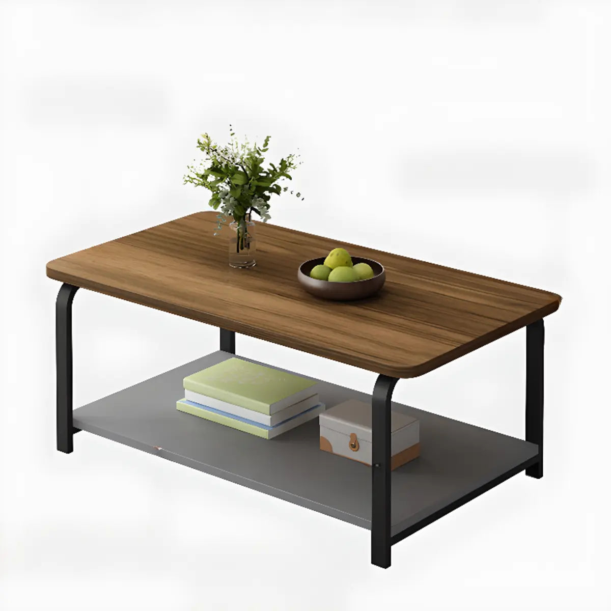 Wood Rectangular Shelves Four Legs Single Coffee Table Image - 16