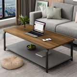 Wood Rectangular Shelves Four Legs Single Coffee Table Image - 8