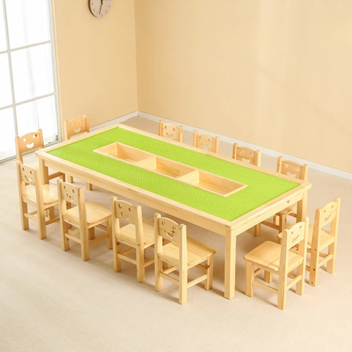 Wood Rectangular Toddler Building Block Table Chair Set Image - 16