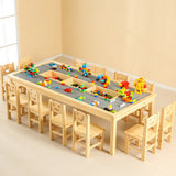 Wood Rectangular Toddler Building Block Table Chair Set Image - 1