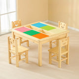 Wood Rectangular Toddler Building Block Table Chair Set Image - 3