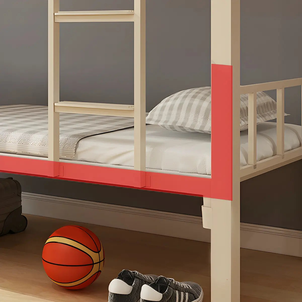 Wood Slat White Iron Headboard and Footboard Bunk Bed Image - 13