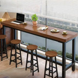 Wood Top Brown Backless Seat Metal Bar Height Dining Set Image - 1