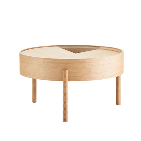 Wood Tray Top Round Storage Three Leg Coffee Table Image - 2