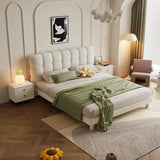 Wood Tufted White Queen Slat Bed with Nailhead Trim Image - 3