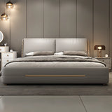 Wood Upholstered Grey King Panel Bed with Lift Up Storage Image - 3