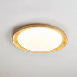 Wood White Circular LED Flush Mount Ceiling Light Image - 11