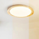 Wood White Circular LED Flush Mount Ceiling Light Image - 12