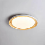 Wood White Circular LED Flush Mount Ceiling Light Image - 13