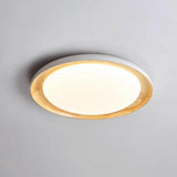 Wood White Circular LED Flush Mount Ceiling Light Image - 15