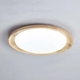 Wood White Circular LED Flush Mount Ceiling Light Image - 16