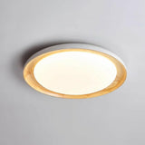 Wood White Circular LED Flush Mount Ceiling Light Image - 17