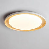 Wood White Circular LED Flush Mount Ceiling Light Image - 18