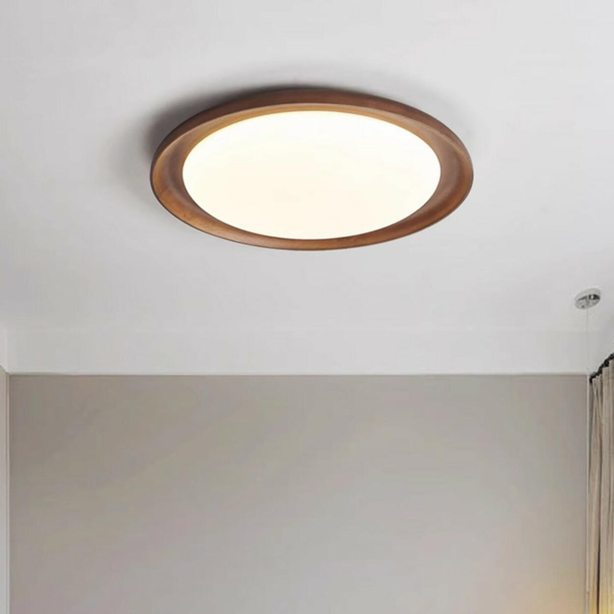 Wood White Circular LED Flush Mount Ceiling Light Image - 21