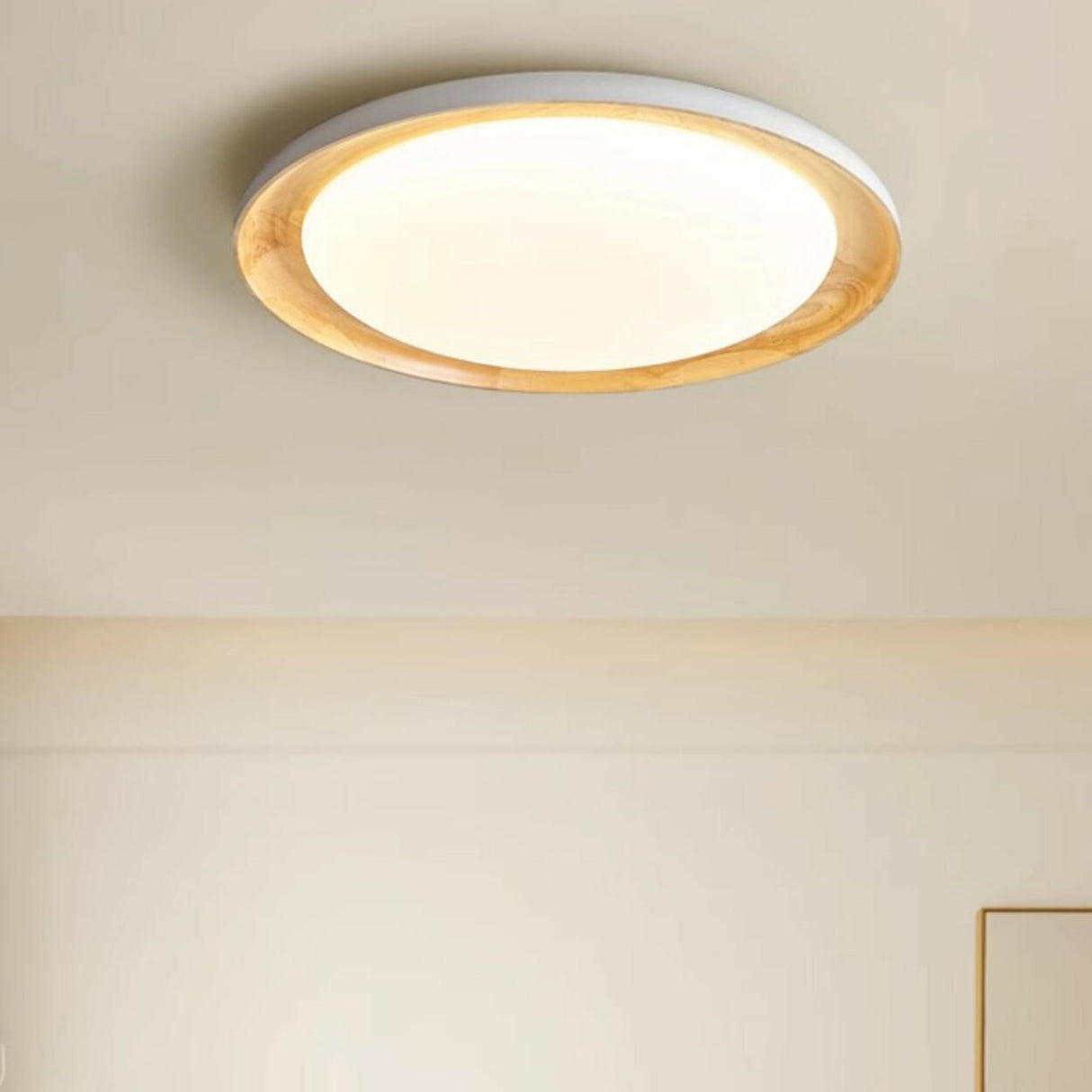 Wood White Circular LED Flush Mount Ceiling Light Image - 22