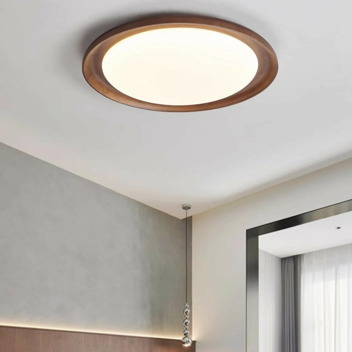 Wood White Circular LED Flush Mount Ceiling Light Image - 24