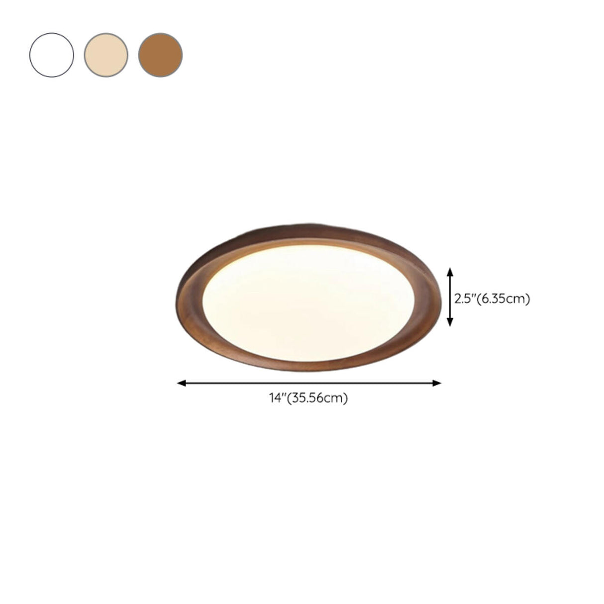 Wood White Circular LED Flush Mount Ceiling Light 