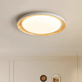 Wood White Circular LED Flush Mount Ceiling Light Image - 3