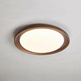 Wood White Circular LED Flush Mount Ceiling Light Image - 4