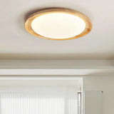 Wood White Circular LED Flush Mount Ceiling Light Image - 5