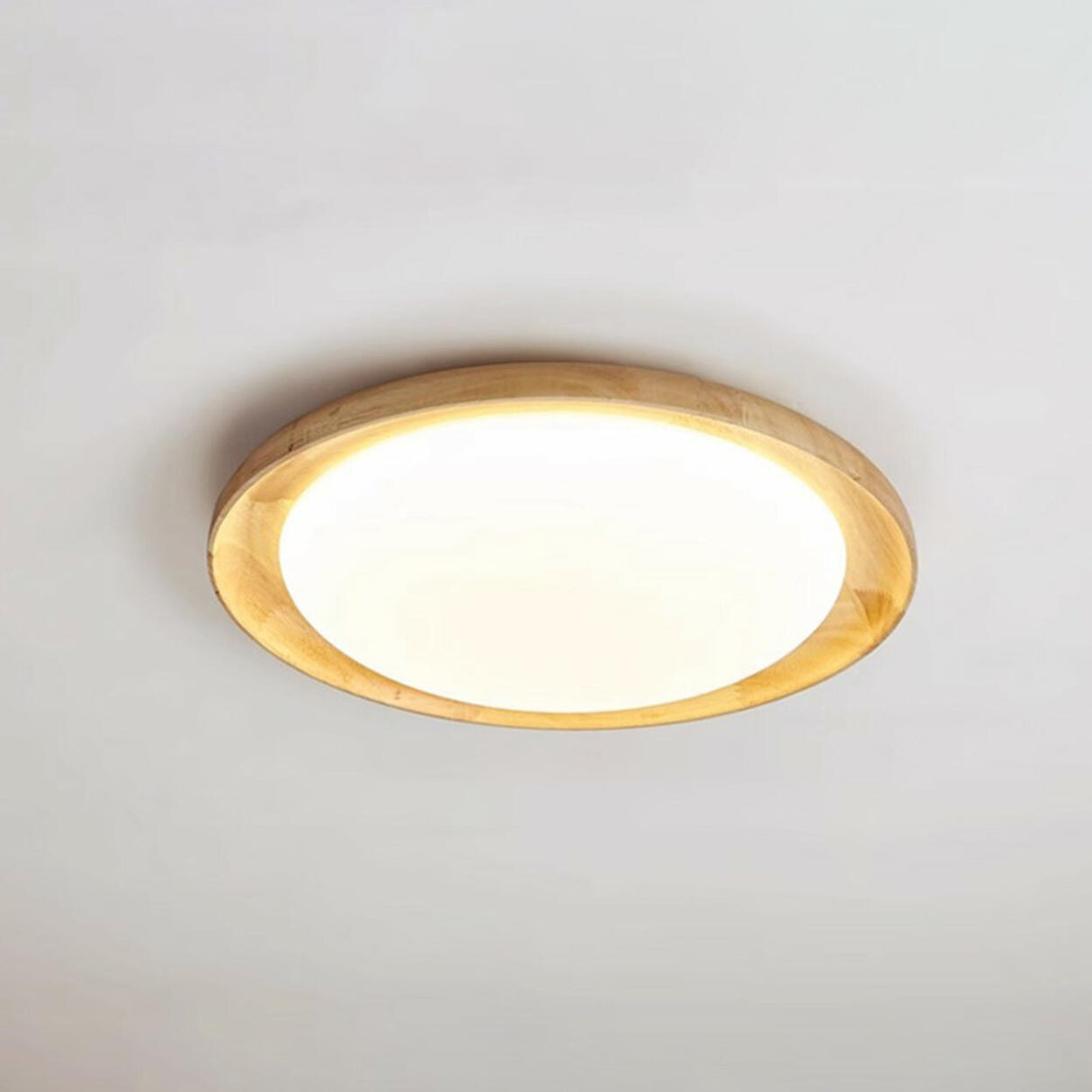 Wood White Circular LED Flush Mount Ceiling Light Image - 7