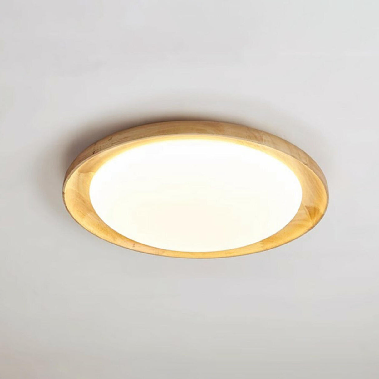 Wood White Circular LED Flush Mount Ceiling Light Image - 9