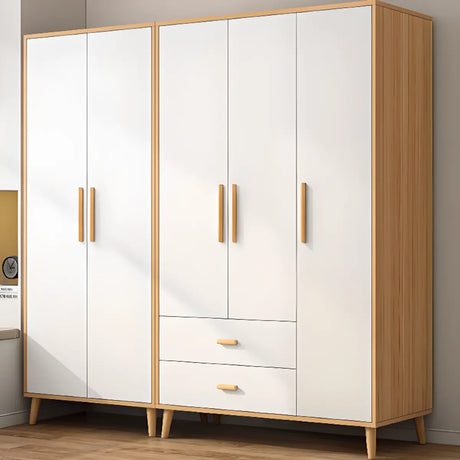 Wood White Large Wardrobe with Shelves and Drawers Image - 1