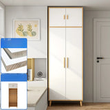 Wood White Large Wardrobe with Shelves and Drawers Image - 11